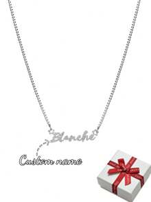 Custom Shiny Matte Name Necklace With Box Chain; Personalized Charming Sandblasted English Letter Name Necklace With Star Coil; Stainless Steel Creative Handmade Minimalist Cursive Letter Name Pendant, Suitable For Family Holiday Wear; Her Favorite Birthday Gift, Valentine's Day Gift, Christmas Gift, Mother's Day Gift. - Silver - View 23