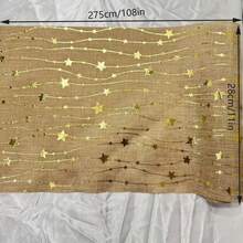 1pc Champagne Color Striped Gold Star 11*108 Inch Party Table Runner, Suitable For Wedding, Party, Banquet, Event, Daily Use, DIY, Christmas - Multicolor - View 3