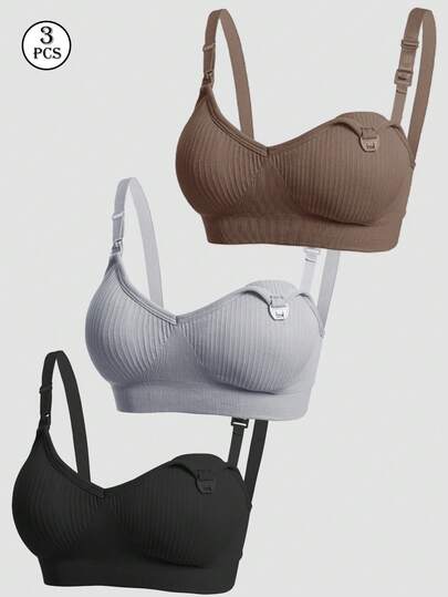 3 Stücke Umstandsunterwäsche Stillen, sexy Front-öffnendes Stilllingeirie, bequemer Unterbügel-BH