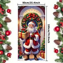 1pc Cute Santa Claus Background Cloth Banner, Polyester Fiber, Suitable For Christmas Party Decoration, Garden Decoration, Wall Decoration, Anniversary, Indoor And Outdoor, Courtyard Decoration, Home Decoration