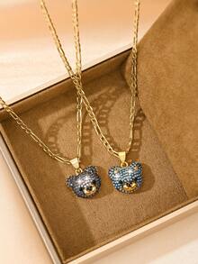 1 Exquisite And Elegant Shiny Blue Cute Little Bear & Silver And Black Cute Little Bear Copper Pendant Copper Inlaid Zirconia Necklace, Suitable For Giving To Girls/Boys/Family/Friends/Versatile/Light Luxury/Party/Banquet/Festival/Christmas/Thanksgiving/Halloween/Gift