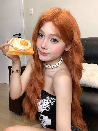 alicegarden 前额蕾丝卷发假发，橙色长卷发假发，30 英尺长，中长款，自然逼真的假发，适合日常使用