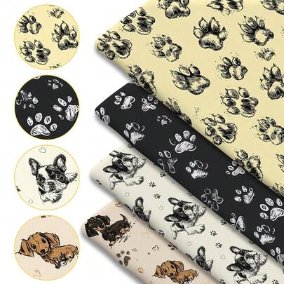 1 Piece Of Dog-Themed Quilting Fabric - Dimensions: 59 X 19.68 Inches (150 X 50 Cm), Featuring Cute Dog Patterns, Suitable For DIY Crafts, Patchwork, And Wallet Making