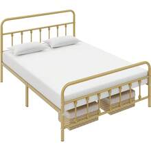 Butterslay Vintage Industrial Metal Platform Bed Frame - 12 Iron Slats Support, 12.6'' Underbed Storage & High Headboard/Footboard, No Box Spring Needed, Twin/Queen/King/Full - 古董金 - 查看 11