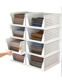 2 Pieces Foldable Plastic Storage Box Set, Stackable Drawer Baskets For Wardrobes, Cabinets, Kitchens, Bathrooms, And Offices - Versatile Storage Boxes For Home, Kitchen, Bathroom, And Office Use