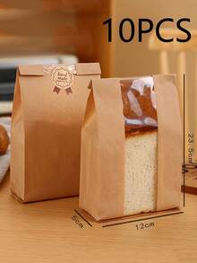 1/5/10 Stücke Toastbeutel Brotpapier Tüte (mit Aufklebern), Halloween, kleine/mittlere/große Papierbrottüte mit Fenster, Backzutaten Verpackungsmaterial, Etikett Siegelaufkleber für Backwaren Verpackung und Lagerung, Haushaltsbedarf - Verschiedenfarbig - Übersicht 15
