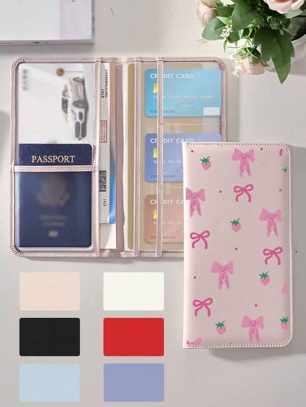 Cherry Bow Car Registration And Insurance Holder, PU Leather Glove Box Organizer,Car Registration And Insurance Holder, Auto Truck Document Wallet Travel Essentials Travel School Back To School School Supplies Holiday Holiday Essentials Vacation Accessories Passport Passport Cover Passport Holder,Ideal Gift For Car, Truck, Motorcycle And Trailer Owners, Also Great As A Christmas, New Year Gift