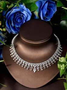 1 Set Fashionable Cubic Zirconia & Floral Decor Jewelry Set, Suitable As Engagement Gift For Women