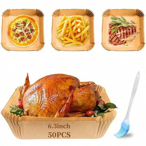 50 pezzi Fogli di carta da forno quadrati, rivestimento monouso per friggitrice ad aria, impermeabile, anti-olio, antiaderente, adatto per forno a microonde, accessori per friggitrice ad aria