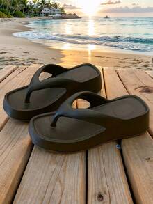 New Women's Flip-Flops - Minimalist, Versatile & Elegant Neutral Square-Toe (Solid Color) - Black - View 1