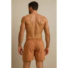 Shorts Linho Masculino Bermuda Leve Praia Verão Com Elástico - Terracota - Visão 3