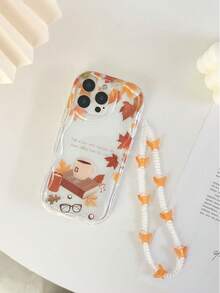 Funda de teléfono con pintura de hoja de arce de borde ondulado con textura de crema otoñal y letras brillantes, con pulsera hecha a mano con cuentas, compatible con iPhone 17pro/17Air /17/17promax16/11/16pro/16plus/16promax/16e/15Promax/13/14/12/XS/XR/7G/8P, Galaxy S25/S25PLUS/S25 Ultra/A16/A36/A26/A56/A50, 11/12Pro/12/12X/13Pro/14Pro/15Pro/, Redmi 10/9/Note9/12c/Note11pro/Note8Pro