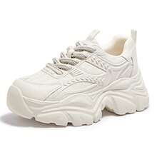 CAMEL CROWN Women's Summer Fashion Chunky Sneakers Comfortable Versatile Lace-Up Simple Thick-Soled Sneakers - Beige - View 4