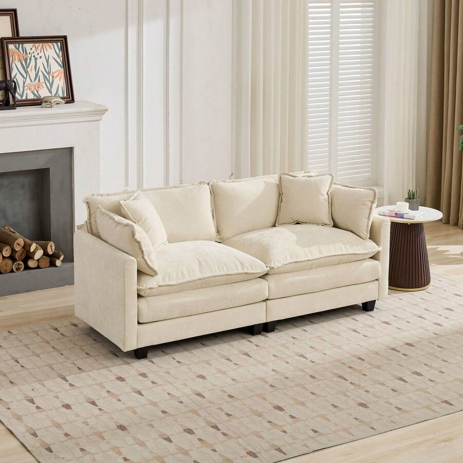 Aoowow Modular Sectional 2 Seater Cloud Sofa Couch For Living Room,78" Loveseat Couch With Deep Seat,Modern Chenille 2 Seat Sofas,Fluffy Small Couches For Bedroom,Small Spaces,Beige - 米色 - 查看 1