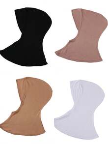 4 Peças/Conjunto Touca Interna Modal de Cor Sólida Com Capa Para o Pescoço, Elástica, Macia e Respirável para Mulheres, Lenço, Chapéu, Acessórios de Abaya, Véu Diário