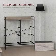 HOMCOM Kommode mit 6 Sladen aus Stoff Aufbewahrungsschrank Kommodenschrank mit Holzoptik Griffen Stahestell IndustrieDesign Sideboard für Wohnzimmer Grau - Grad - Übersicht 6