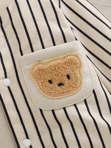 1 Stück Baby Jungen Kapuzen-Halbreißverschluss Kontrast-Farbblock Patchwork 3D Bären-Ohren & Buchstaben-Muster Langarm-Romper, Herbst/Winter