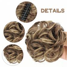 Claw Clip On Messy Bun Hair Piece Synthetic Hair Buns Wavy Curly Chignon Hair Bun Extensions Tousled Updo Hair Buns Claw Clip Ponytail Hairpieces - Brown With Blonde Highlights - Multicolor - View 5