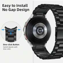 1条银黑色快拆金属表带，兼容三星Galaxy Watch 7、Galaxy Watch 6（6 Classic 47mm/43mm）、5/4（44mm/40mm）、FE/5 Pro（45mm）、4 Classic（46mm/42mm），不锈钢材质，男女通用，20mm - 黑色 - 查看 4