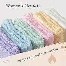 6 Pairs Of Women's Plush Socks, Soft Home Slippers, Fluffy Sleeping Socks, No Shedding Of Hair