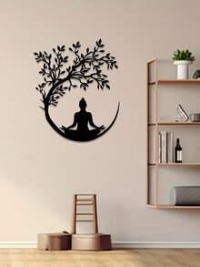 1件生命之树与冥想佛像金属墙饰，金属壁画，生命之树墙画，多功能壁挂工艺品，适用于办公室、客厅、卧室、露台、厨房、阳台、商店入口、咖啡馆、舞厅、酒吧、瑜伽室等场所，禅意墙饰，现代家居装饰，乔迁礼物，节日、生日、万圣节、圣诞节，理想礼物 - 彩色 - 查看 9