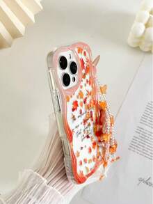 Cream Textured Wavy Edge Gloss Oil Letter Slogan Maple Leaf Painted Anti-Drop Phone Case With Handmade Beaded Bracelet, Compatible With IPhone 17pro/17Air /17/17promax16/11/16pro/16plus/16promax/16e/15Promax/13/14/12/XS/XR/7G/8P, Galaxy S25/S25PLUS/S25 Ultra/A16/A36/A26/A56/A50/A12/A32, 11/12Pro/12/12X/13Pro/14Pro/15Pro/, Redmi 10/9/Note9/12c/Note11pro/Note8Pro