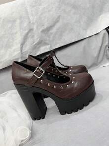 Giày Oxford cao gót siêu cao cấp họa tiết vải thiều, giày Oxford cao gót nữ, màu đen trơn - Cà phê nâu - Xem 13