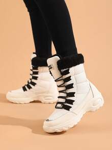 Bottes de neige longues pour femmes, bottes rondes chaudes doublées thermiques antidérapantes, chaussures de neige polyvalentes simples, bottes hautes pour femmes