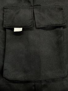 男士户外纯色工装口袋阔腿休闲裤工装裤男士宽松阔腿工装裤男士黑色工装裤 - 黑色 - 查看 5