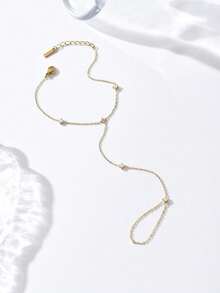 1 chiếc vòng tay xích vàng thanh lịch đính kim cương lấp lánh, thủ công tinh xảo, phụ kiện thời trang dành cho nữ - Vàng - Xem 6