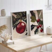 Half A Red Christmas Tree Ornament Print. Red Christmas Ornament. Printable Christmas Canvas Wall Art. Warm And Vintage Style Print. Warm And Festive Print Canvas Wall Art, Room Poster, Home Decor, Room Decor Aesthetic, Room Decor Supplies. Room Decor, Optional Frame - 2PCS - View 8