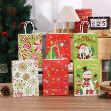 6/12pcs/Set Gingerbread Man, Santa Claus, Christmas Tree, Snowman Printed Kraft Paper Gift Bags, Suitable For Christmas, New Year Gifts Packaging And Decoration