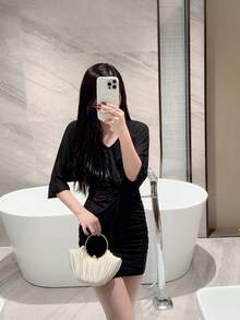 1 chiếc ví cầm tay dự tiệc hình hộp xếp ly thanh lịch dành cho nữ, túi xách tay cầm tay đính vòng tay lấp lánh sang trọng, ví cầm tay dự tiệc tối trang trọng quyến rũ, thích hợp cho các buổi hẹn hò, dạ hội, sinh nhật, tụ họp trang trọng - Màu be - Xem 8