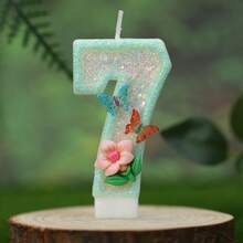 1 pièce Bougie numéro d'anniversaire, bougie de gâteau d'anniversaire avec papillon vert clair et fleurs, bougie à paillettes pour décoration de gâteau, convient pour les fêtes d'anniversaire des filles et des femmes