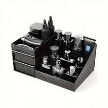 1 pieza Organizador de maquillaje, Caja de almacenamiento de perfumes y cuidado de la piel para el tocador, Soporte de lápiz labial de doble capa, Caja de almacenamiento para dormitorio, Estantería de exhibición, Bolsa de maquillaje, Esencial de viaje - Negro - Ver 1