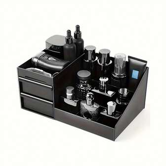 1 pieza Organizador de maquillaje, Caja de almacenamiento de perfumes y cuidado de la piel para el tocador, Soporte de lápiz labial de doble capa elevado, Caja de almacenamiento para dormitorio, Estantería de exhibición