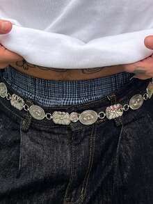 1pc Retro Floral Pattern Waist Chain, Punk Personalized Metal Waist Belt For Men, High-End Suitable For Party, Streetwear, Daily Wear (Random Waist Chain Pendant)