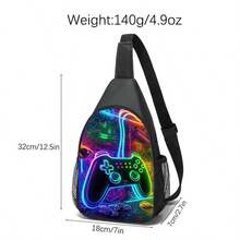 斜挎包，游戏风格儿童包，前置口袋运动包，色彩缤纷，节日游戏印花 - 休闲单肩包，涤纶材质