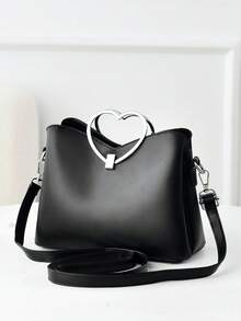 简约白色爱心装饰手提包，大容量多层单肩包，适合女孩、女士、大学生、年轻职业人士和上班族，非常适合工作、商务、通勤、上学等场合。 - 黑色 - 查看 6