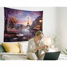 QGHOT Vintage Paris Tapestry Eiffel Tower Backdrop French Cityscape Tapestry Wall Hanging Cafe Decor Romantic City Scenery Wall Art For Bedroom Paris Themed Party Decorations 59.1"X51.2"-7184 - A - 查看 4