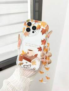 Funda de teléfono con pintura de hoja de arce de borde ondulado con textura de crema otoñal y letras brillantes, con pulsera hecha a mano con cuentas, compatible con iPhone 17pro/17Air /17/17promax16/11/16pro/16plus/16promax/16e/15Promax/13/14/12/XS/XR/7G/8P, Galaxy S25/S25PLUS/S25 Ultra/A16/A36/A26/A56/A50, 11/12Pro/12/12X/13Pro/14Pro/15Pro/, Redmi 10/9/Note9/12c/Note11pro/Note8Pro