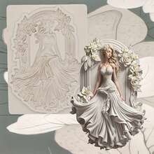 1 Khung hoa cô gái, hình nổi nữ thanh lịch, Khuôn silicon - Khuôn nhựa - Dụng cụ trang trí nhà cửa DIY - Khuôn thạch cao đất sét đúc trang sức - Màu Xám nhạt - Xem 9