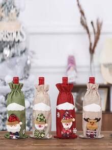 4pcs Elegant Christmas Wine Bottle Bags - With Santa, Plaid, Floral, - For Holiday Party Decorations, Table Centerpieces, Champagne Bottles - Compatible With Christmas, New Year, Halloween, Thanksgiving - No Electricity Needed - Perfect Gift Wrapping For Bottles, Christmas Party Supplies, Seasonal Home Decor, Festive Designs, Durable Fabric, Decorative Covers, Home Entertainers