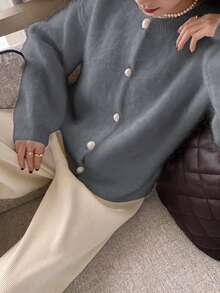 New Autumn/Winter Button-Up Loose Elegant Cardigan Sweater - Ash - View 3