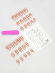 30 Pieces Press On Nails Square/Gilded Striped Edge Apricot Red Pressed Nail Plate, Sweet And Spicy Nail Art/Perfectly Fitting Acrylic Fake Nail Set, Including 1 Jelly Glue And 1 Nail File, Suitable For Women's Daily Work, Study, And Gatherings In Autumn And Winter Nail Products Fall Nail Stickers Acrylic Press On Nails Halloween Nails