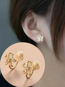 1 对时尚新款锆石镂空铜耳环，女士夹式耳环，采用高端蚊香设计，适合日常佩戴和节日礼物