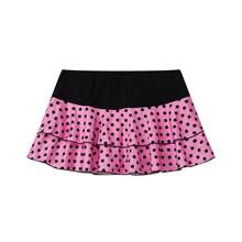 Layered Ruffle Mini Skirt For Women Summer Y2K Dots/Stripe/Heart Print/Solid Color Low Rise A-Line Tiered Short Skirts Party Club Beach Boho Skater Skirts - Hồng và đen - Xem 6