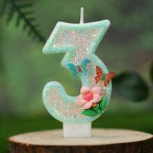 1 pièce Bougie numéro d'anniversaire, bougie de gâteau d'anniversaire avec papillon vert clair et fleurs, bougie à paillettes pour décoration de gâteau, convient pour les fêtes d'anniversaire des filles et des femmes