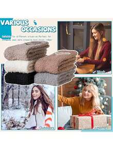 1/2/4 đôi tất lông cừu san hô, tất ngủ dày ấm áp dùng ở nhà, dành cho bà bầu, mùa thu/đông, một cỡ 35-43 - Nhiều màu - Xem 3