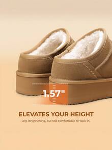 Women Fuzzy Slippers, Platform, Genuine Suede Leather, Snow Boots, Furry Home Slippers, Autumn Winter Indoor Outdoor Comfy Fuzzy Soft Thickened Flat Soles Shoes - 棕色 - 查看 5